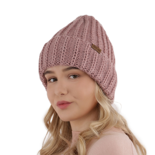 Czapka zimowa damska, różowa, elegancka Ceres