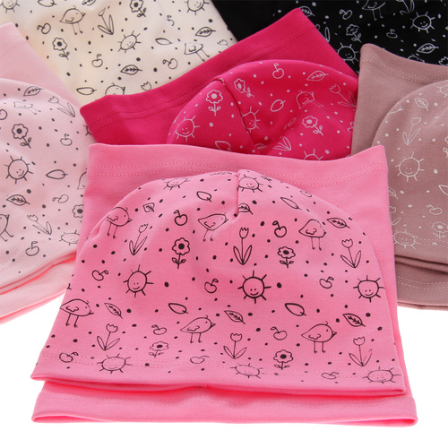 Czapka i komin dla dziewczynki jesienny, wiosenny komplet, różowy, bawełniany Sesja