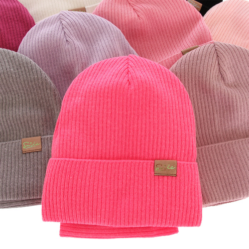 Czapka i komin dla dziewczynki jesienny, wiosenny komplet, z bawełną, różowy Alona