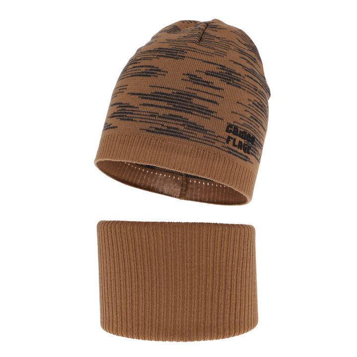 Czapka i komin dla chłopca jesienny, wiosenny komplet, z bawełną, brązowy Carter