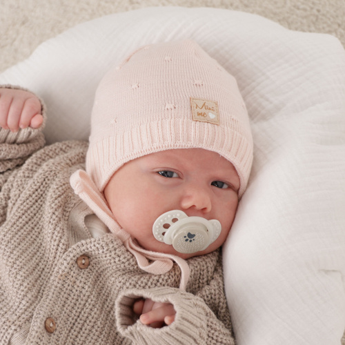 Czapka jesienna, wiosenna dla dziewczynki, kremowa, wiązana Celine