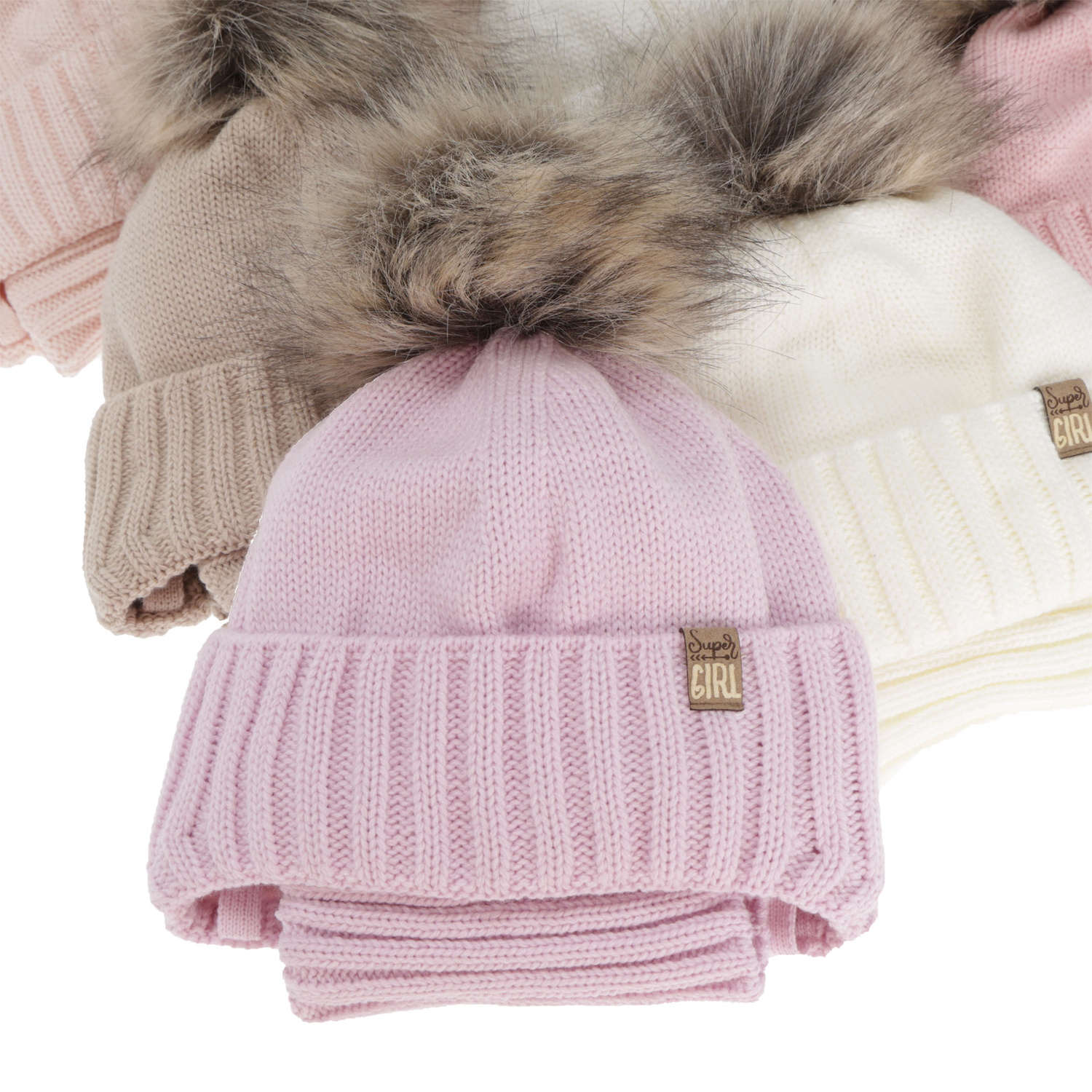 Czapka i komin dla dziewczynki, zimowy komplet, czarny, z pomponem Primula