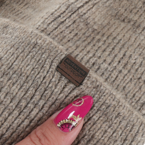 Czapka zimowa męska, beżowa, z wełną merino, Korins