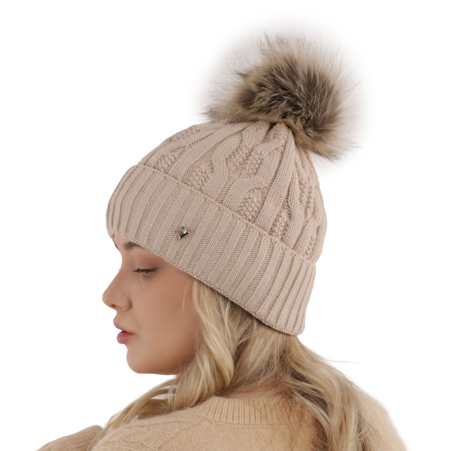 Czapka zimowa damska, szara, z pomponem Laona