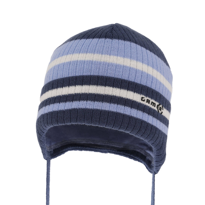 Czapka jesienna, wiosenna dla chłopca, ciemnoniebieska, wiązana Oleander