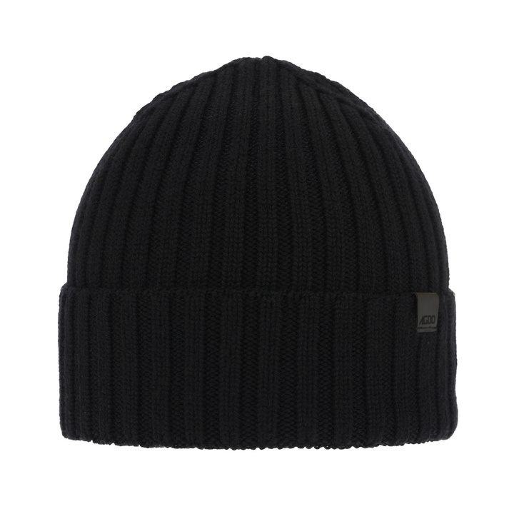 Czapka zimowa męska, czarna, 100% wełniana merino Nathan