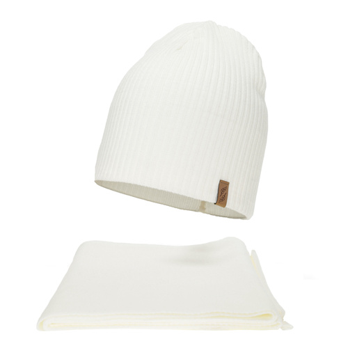 Czapka i szalik damski, zimowy komplet, kremowy, Fena