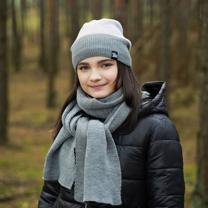 Czapka i szalik dla dziewczynki zimowy komplet, szary, Kourtney