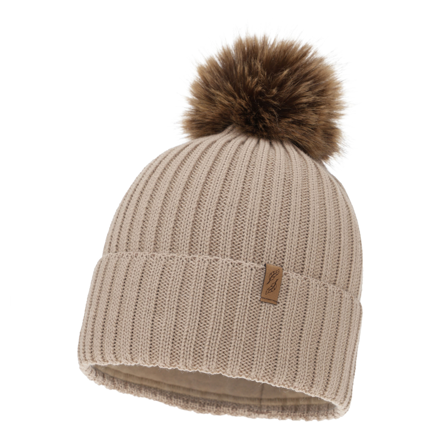 Czapka zimowa damska, beżowa, z wełną merino, Zamira