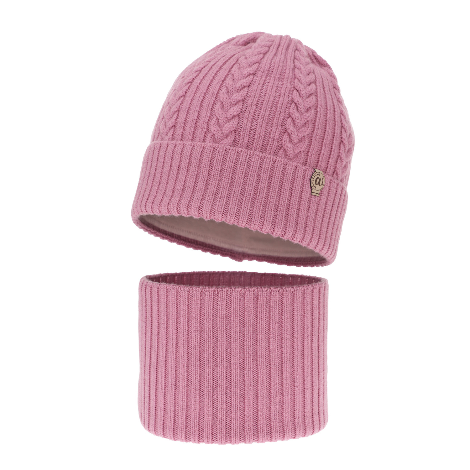 Czapka i komin dla dziewczynki zimowy komplet, fioletowy, 100% wełniany merino Jenny