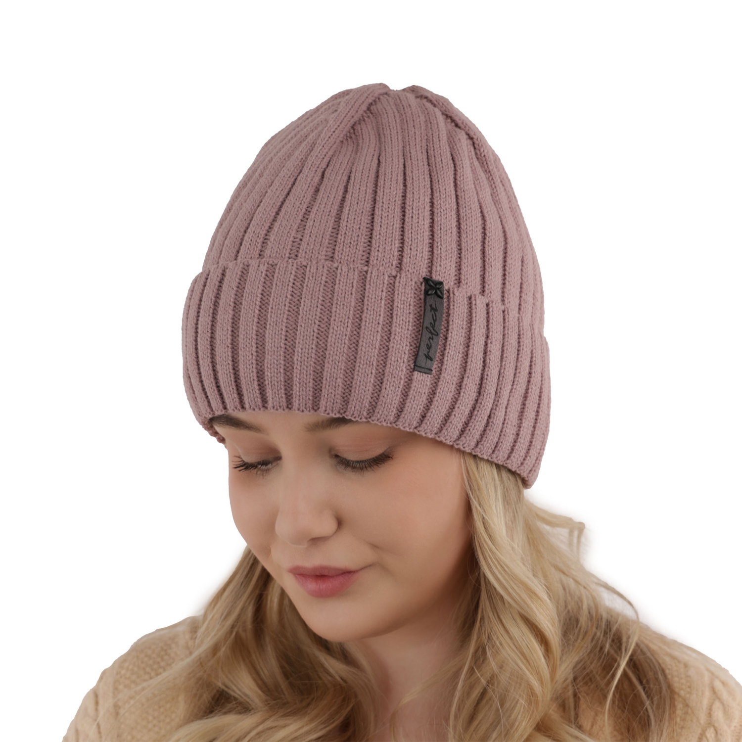 Czapka zimowa damska, różowa, elegancka, Parisa