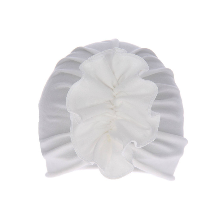 Czapka dla dziewczynki jesienna, wiosenna, kremowa, bawełniana, z ozdobnym marszczeniem Werka