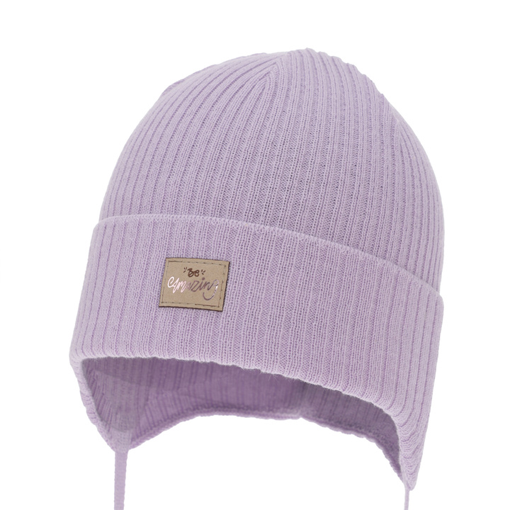 Czapka jesienna, wiosenna dla dziewczynki, fioletowa, wiązana, z bawełną Tindra
