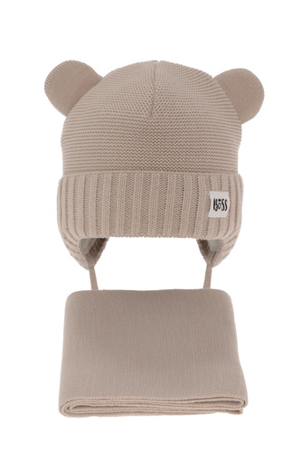 Czapka i szalik dla chłopca zimowy komplet, beżowy, wiązany Luciano