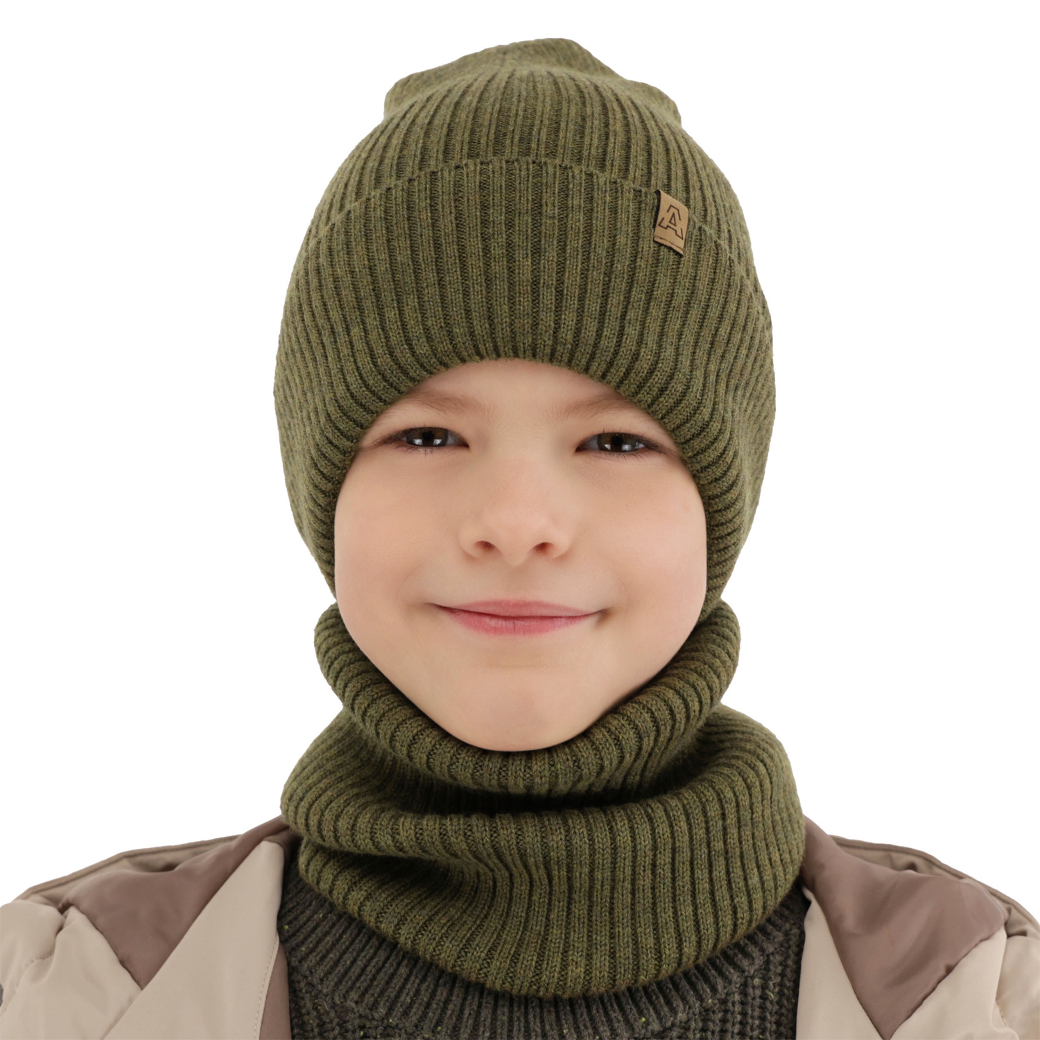 Czapka i komin dla chłopca jesienny, wiosenny komplet, ciemnoniebieski, 100% wełniany merino Lemas