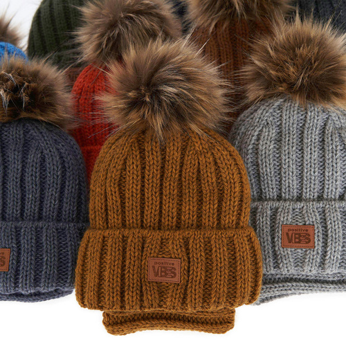 Czapka i komin dla chłopca zimowy komplet, khaki, z pomponem Remes