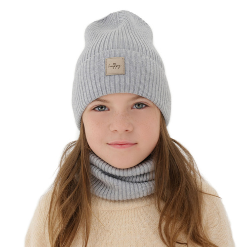 Czapka i komin dla dziewczynki, jesienny, wiosenny komplet, biały, 100% wełniany merino, Vanita