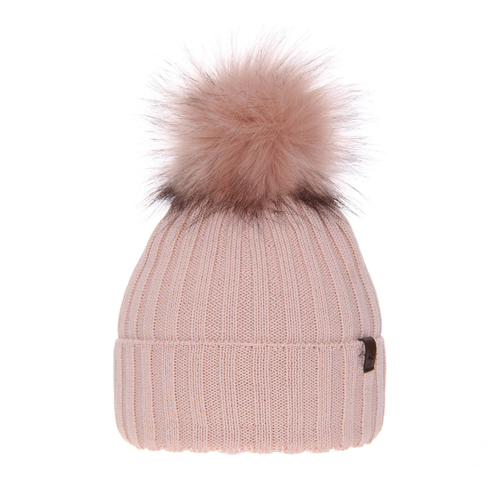 Czapka zimowa damska, różowa, z wełną merino Texa