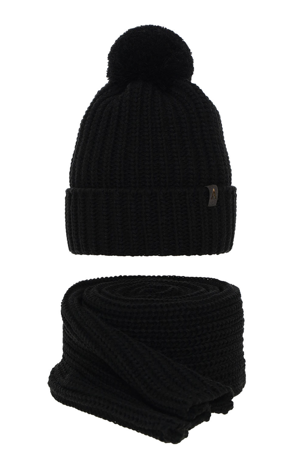 Czapka i szalik damski zimowy komplet, czarny, z pomponem Lupita