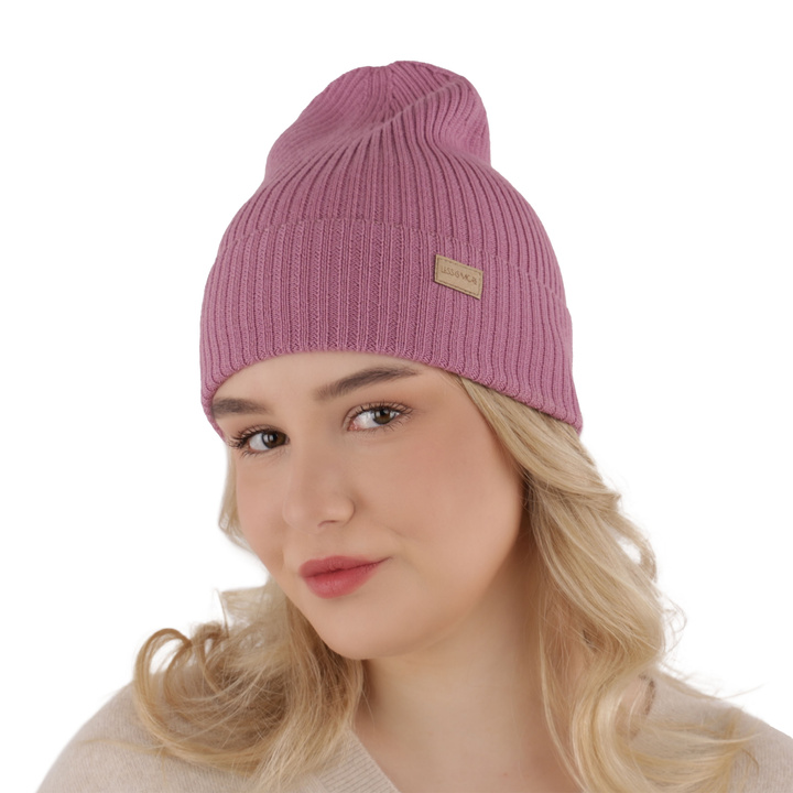 Czapka damska zimowa, wiosenna, fioletowa, 100% wełniana merino Sophie
