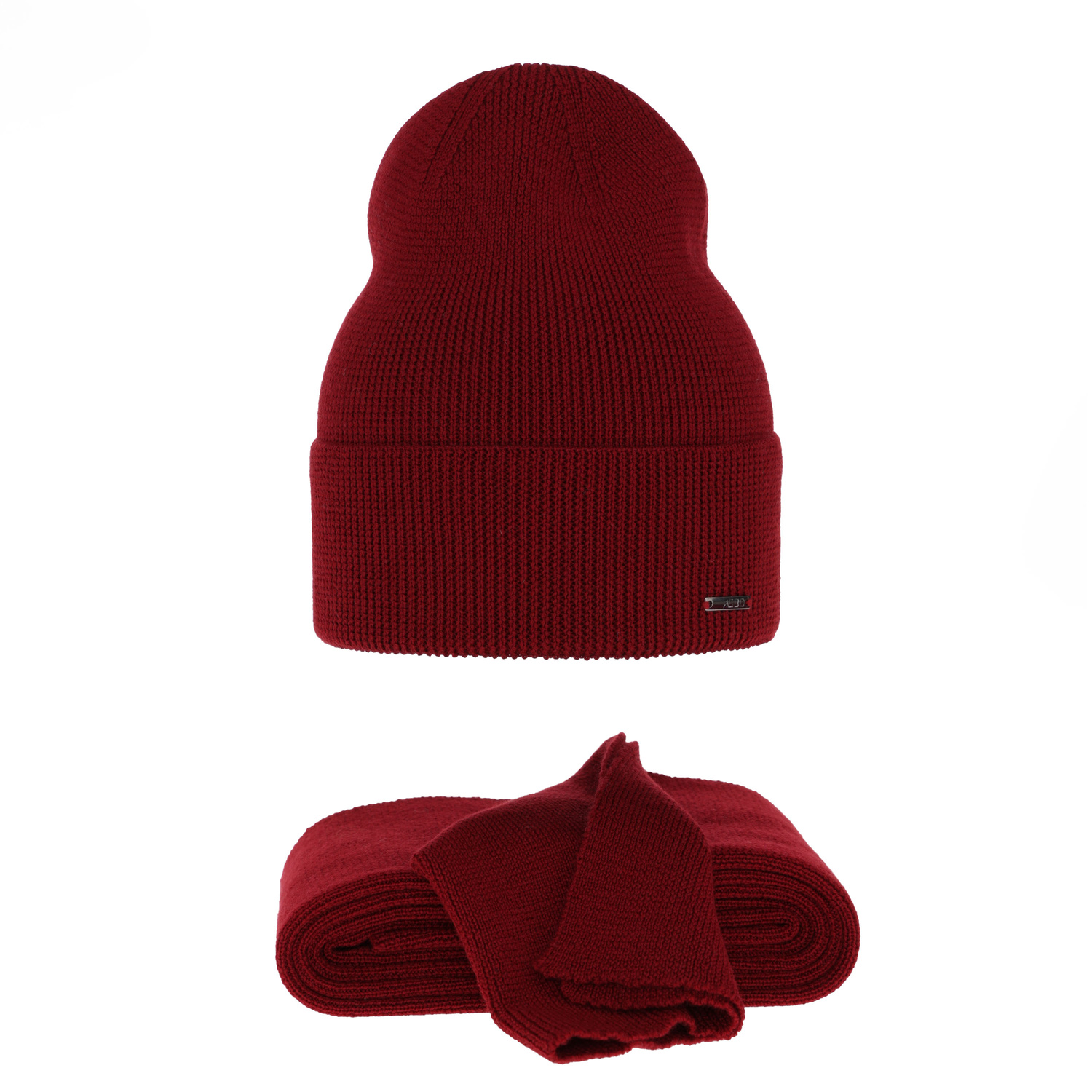 Czapka i szalik damski zimowy komplet, bordowy, 100% wełniany merino Melpomena
