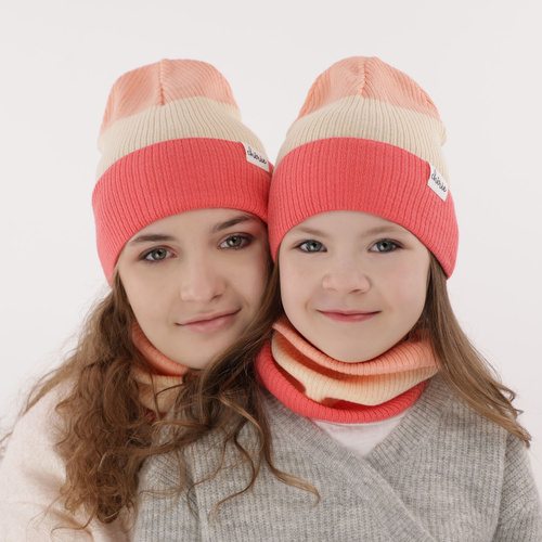 Czapka i komin dla dziewczynki jesienny, wiosenny komplet, z bawełną, różowy, Dalila