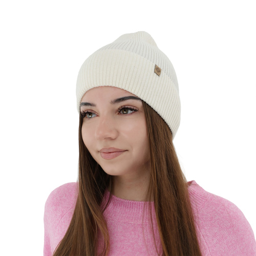 Czapka jesienna, zimowa damska, beżowa, wełna merino z kaszmirem, Alineta