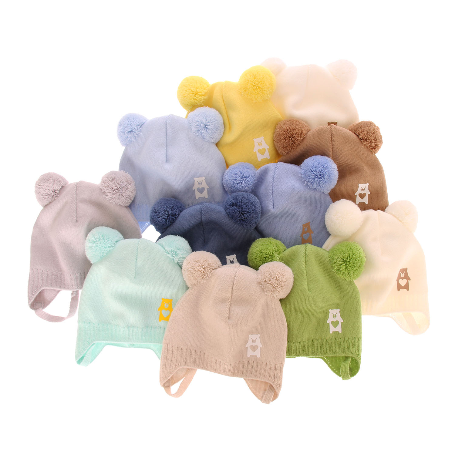 Czapka jesienna, wiosenna dla chłopca, camel, z dwoma pomponami, wiązana Barney