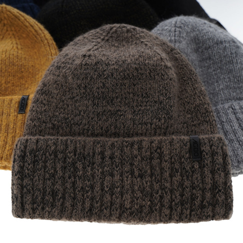 Czapka zimowa męska, czarna, z wełną merino, Nori