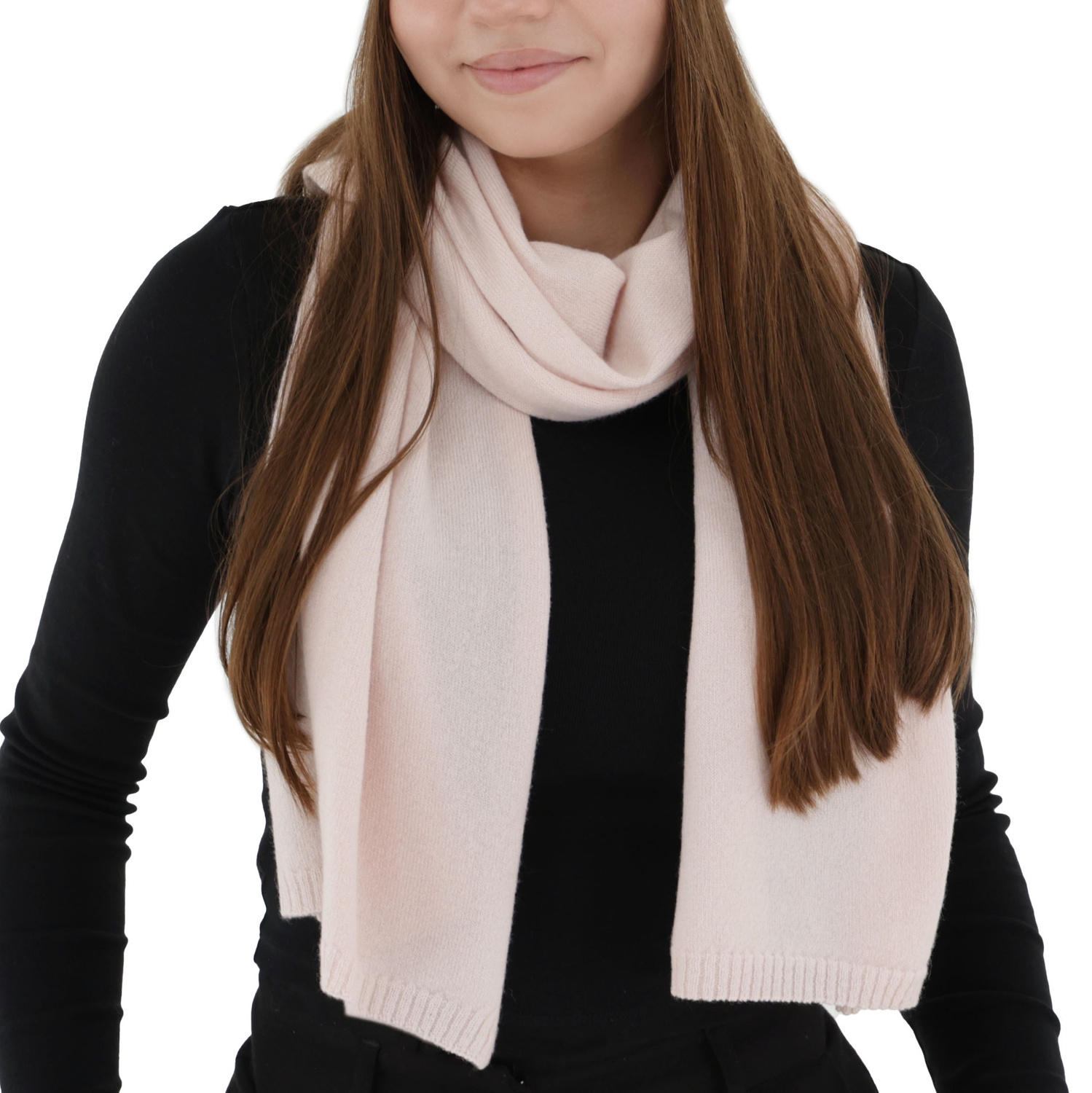 Szalik zimowy damski, jasnoróżowy, wełna merino z kaszmirem, Irenia