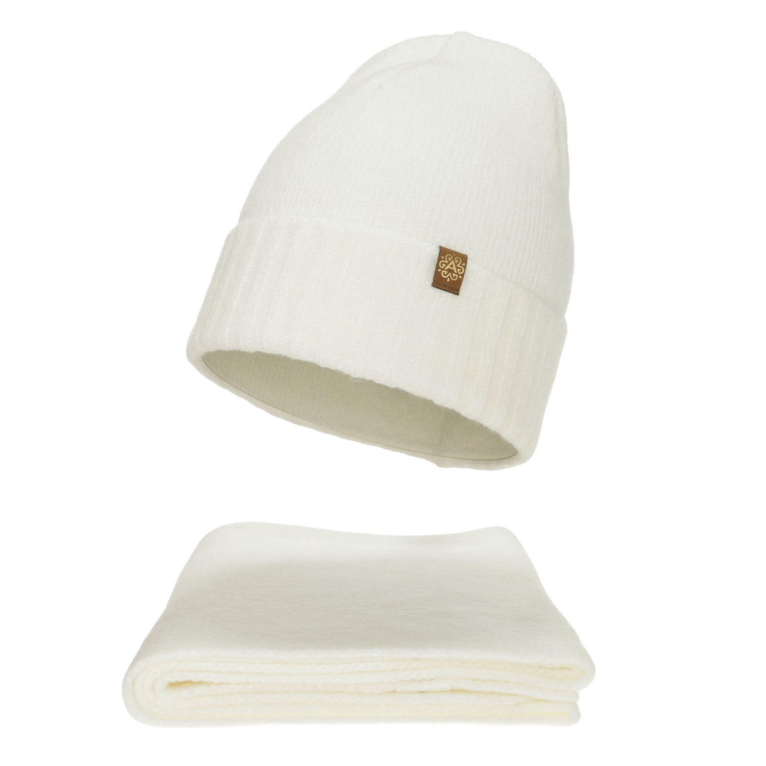 Czapka i szalik damski, zimowy komplet, biały, Shasta