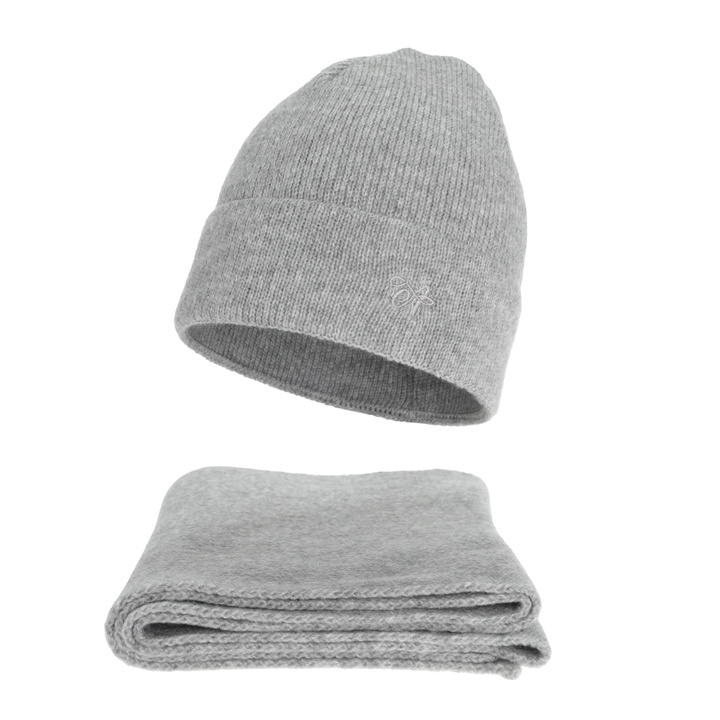 Czapka i szalik damski, zimowy komplet, szary, Rava