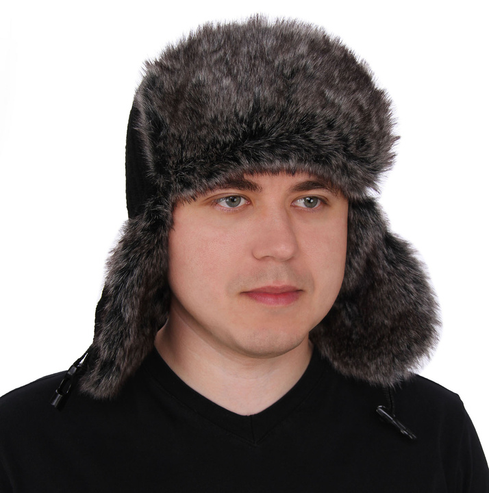Czapka zimowa męska, czarna, uszatka, podszyta polarem Atom
