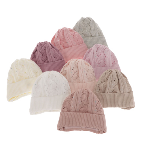 Czapka jesienna, wiosenna dla dziewczynki, różowa, wiązana Marinetta