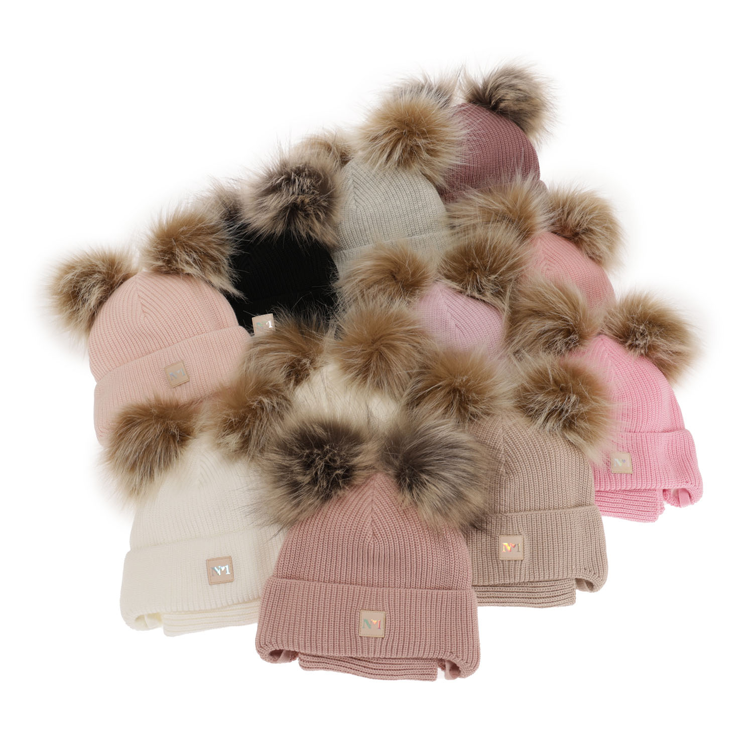 Czapka i komin dla dziewczynki zimowy komplet, biały, z dwoma pomponami, wiązany Kiara