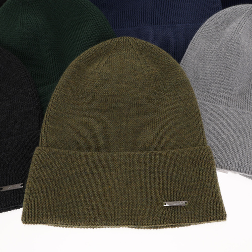 Czapka męska zimowa, granatowa, 100% wełniana merino Memfis