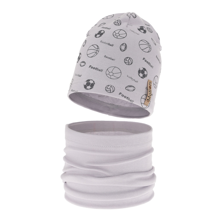 Czapka i komin dla chłopca jesienny, wiosenny komplet, szary, bawełniany Paolo