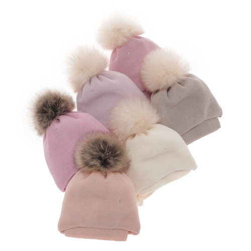 Czapka i szalik dla dziewczynki zimowy komplet, morelowy, wełniany merino Rosalina