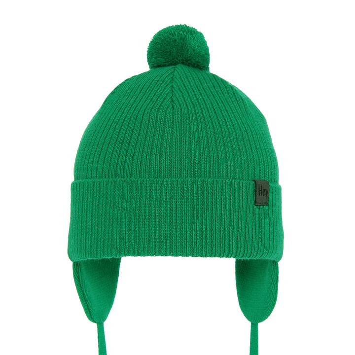 Czapka jesienna, wiosenna dla chłopca, zielona, z pomponem, wiązana Axel