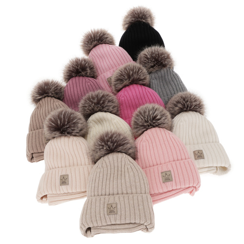 Czapka i komin dla dziewczynki zimowy komplet, fioletowy, 100% wełniany merino, podszyty wełnianym polarem, wiązany Martina