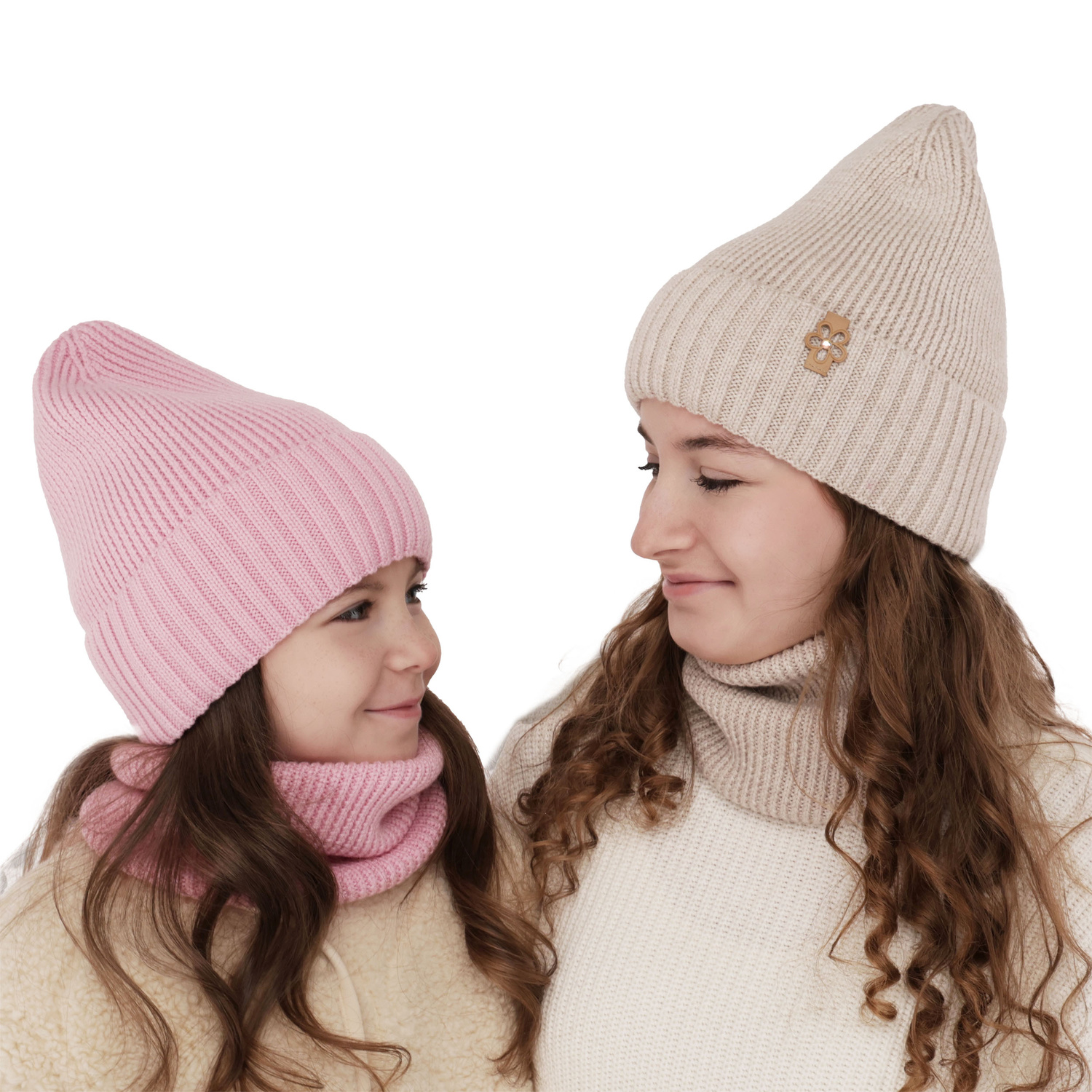 Czapka i komin dla dziewczynki zimowy komplet, amarantowy, 100% wełniana merino Nelita