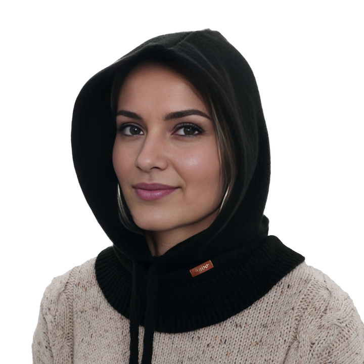 Kominiarka zimowa damska, czarna, z wełną merino, Elizabeth