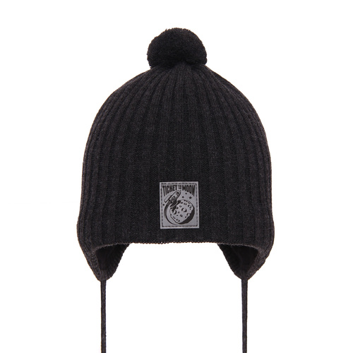 Czapka jesienna, wiosenna dla chłopca, ciemnoszara, wiązana, z pomponem Cyspin