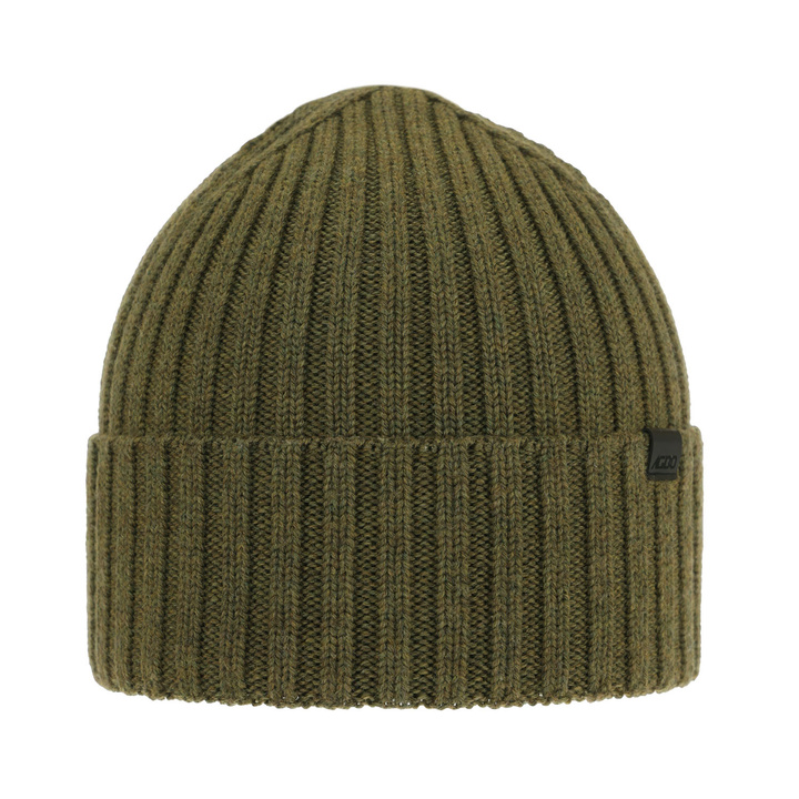 Czapka zimowa męska, oliwkowa, 100% wełniana merino, Nathan