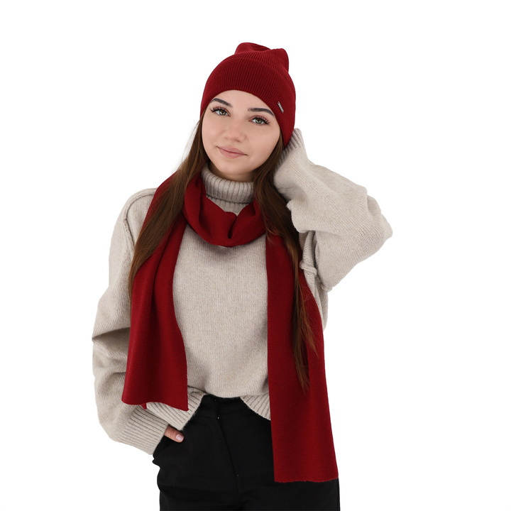 Czapka i szalik damski, zimowy komplet, szary, 100% wełniany merino Melpomena