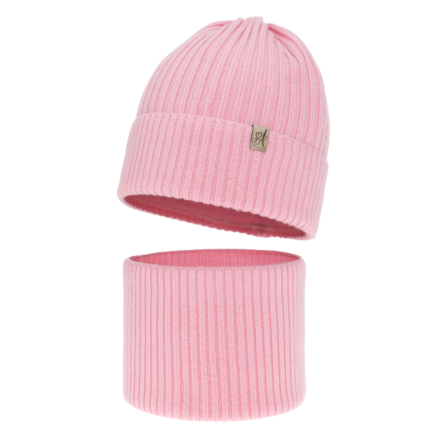 Czapka i komin dla dziewczynki, zimowy komplet, różowy, 100% wełniany merino, Patricia