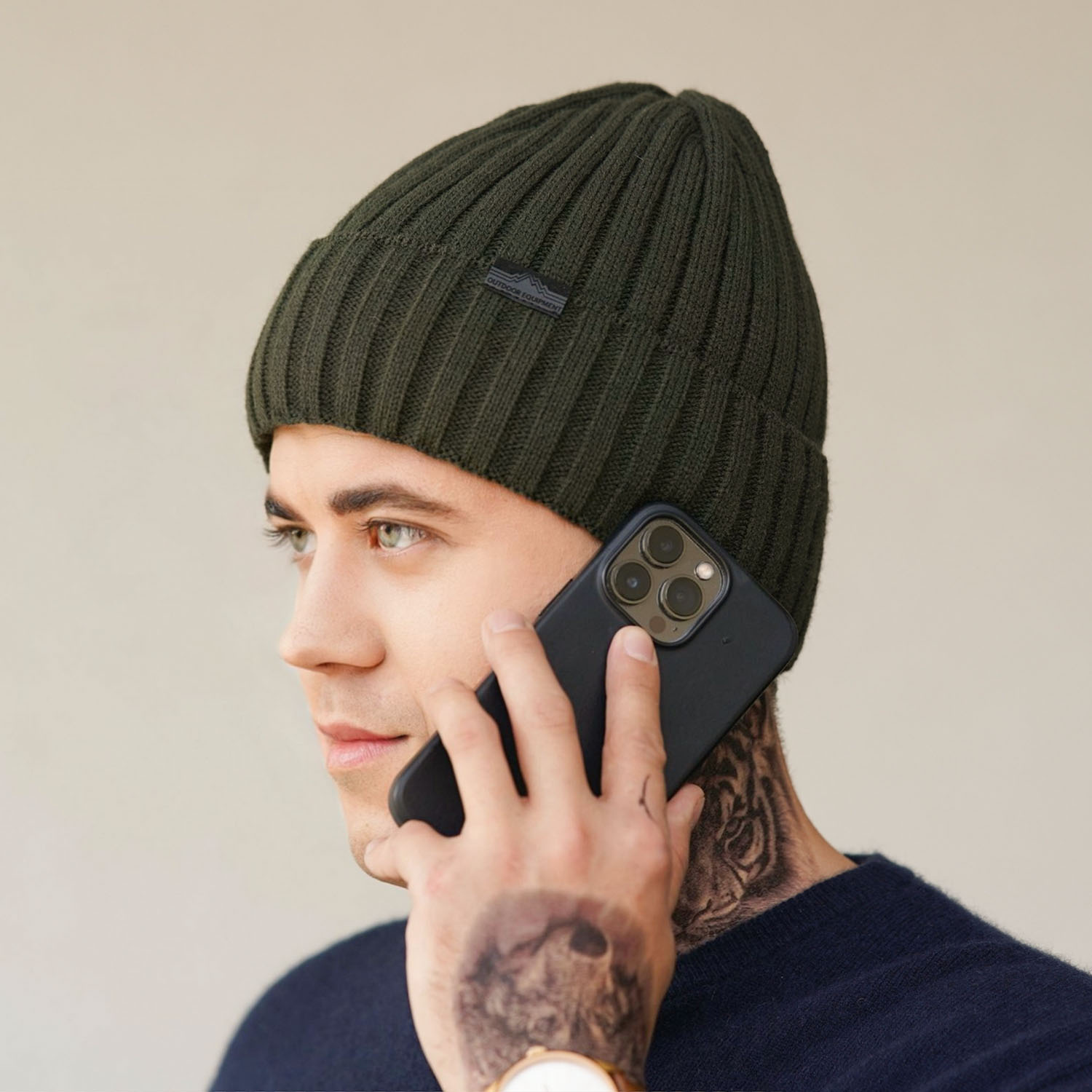 Czapka zimowa męska, oliwkowa Vincent