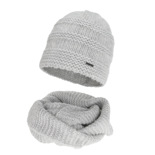 Czapka i szalik komin, zimowy komplet, szary, z wełną merino, Driva