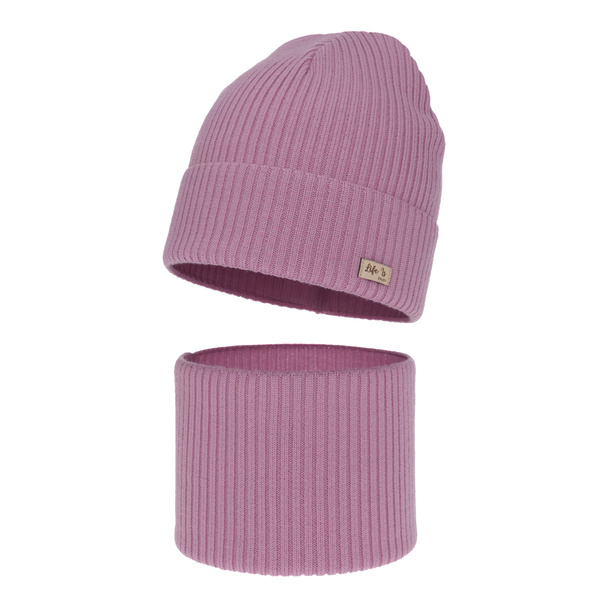 Czapka i komin dla dziewczynki, jesienny/ wiosenny komplet wrzosowy 100% wełniany extrafine merino Itra