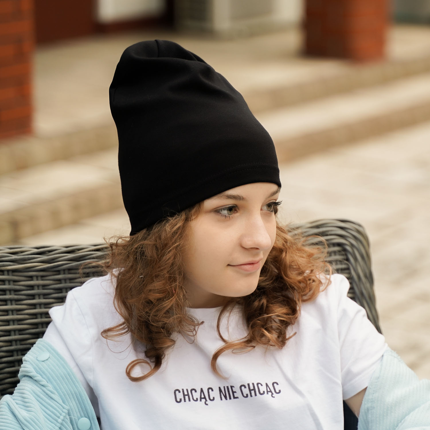 Czapka i komin dla dziewczynki jesienny, wiosenny komplet, czarny, bawełniany Hazelka